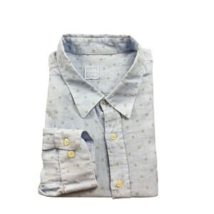 120% Lino Light Blue Brown Floral AOP Pure Linen Mens Button Front Shirt 4XL